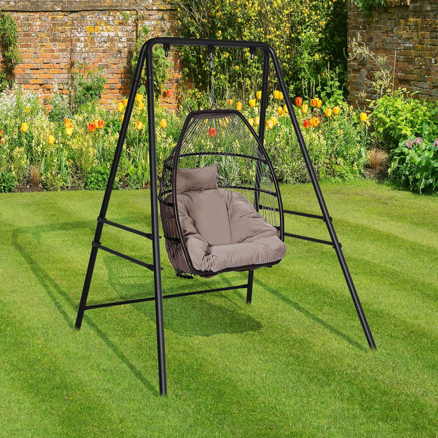 Metal Porch Swing Stand, Upgraded Metal Porch Swing Stand,Heavy Duty 660 LBS Weight Capacity Steel Swing Frame with Extra Side Bars, Hanging Swing Frame Set for Outdoors, Black