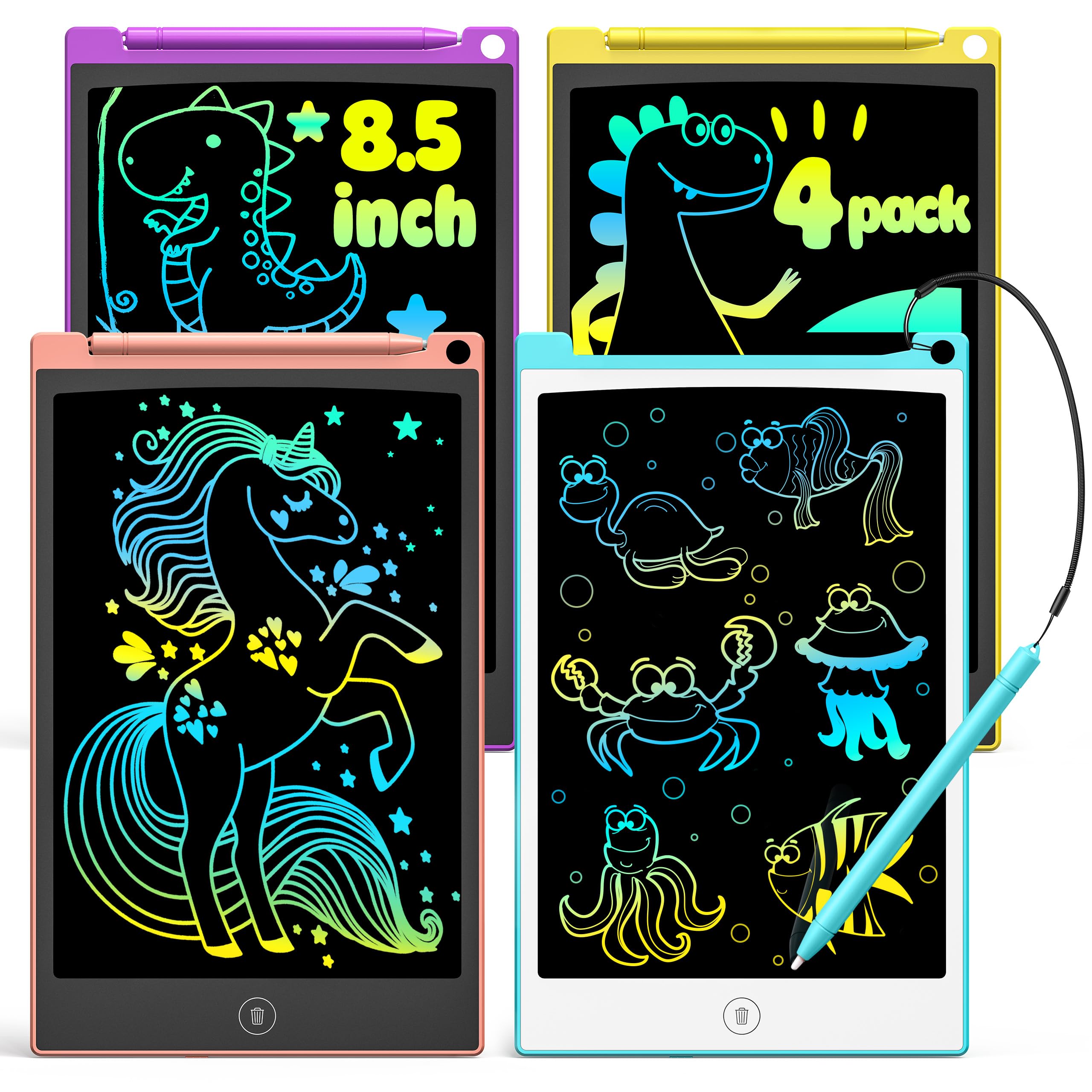 TECJOE LCD Writing Tablet Set, 8.5 Inch Colorful Doodle Board Drawing Tablet for Kids, Kids Travel Games Activity Learning Toys Birthday Gifts for 3-6 Year Old Boys Girls Toddlers Preschooler