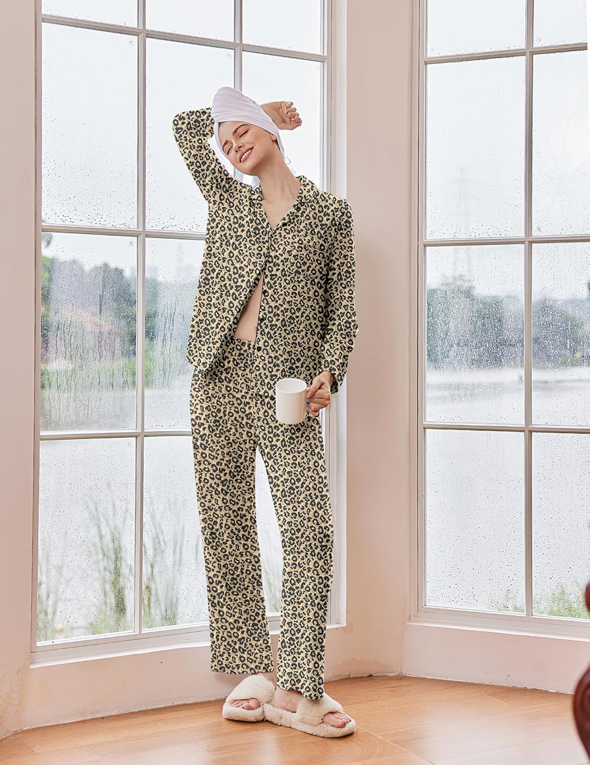 Ekouaer Women's Pajama Sets Long Sleeve Sleepwear Comfy Button Down Nightwear Long Pants Pjs Lounge Set with Pockets S-XXL - Image 5