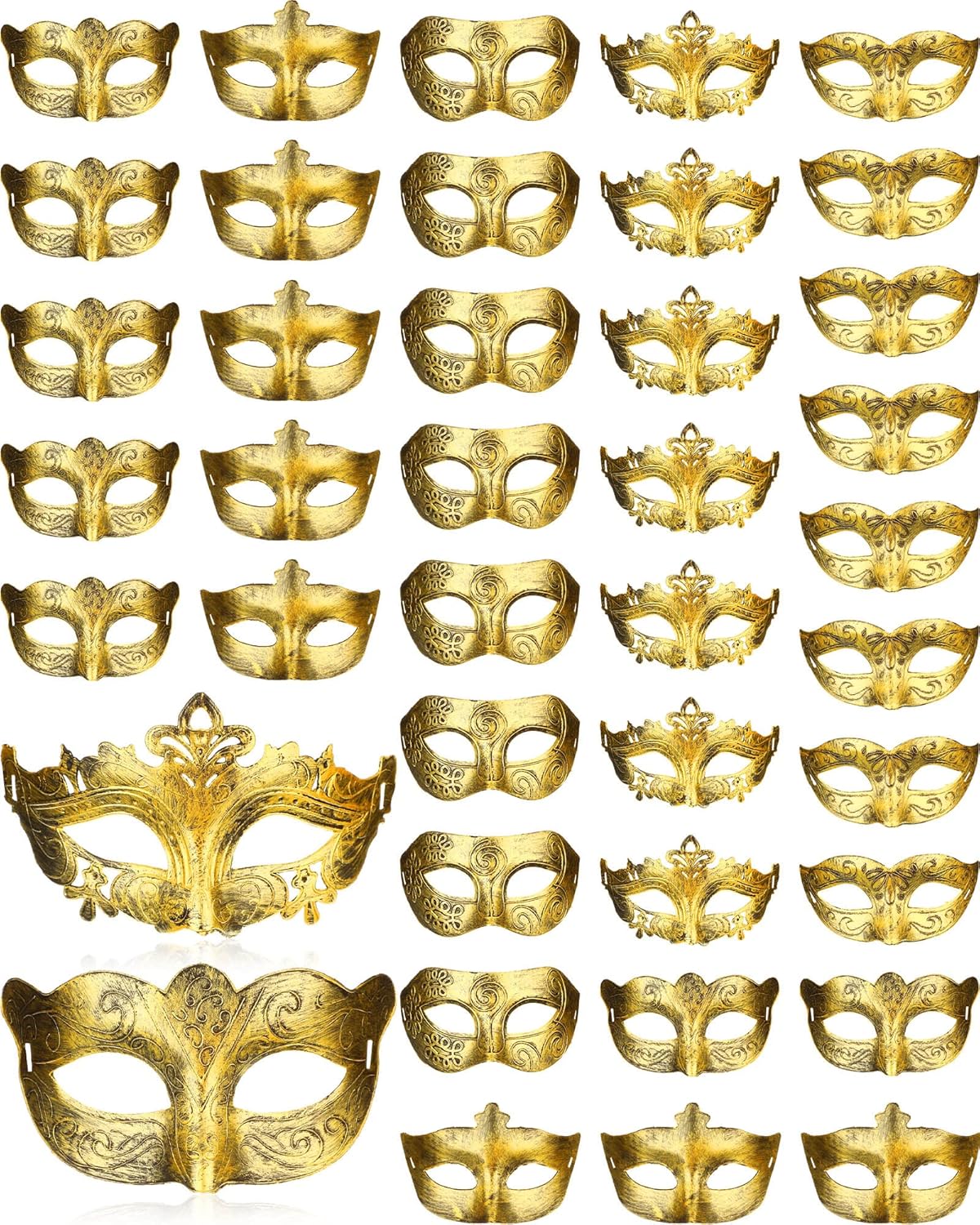 Yunsailing 40 Pcs Masquerade Mask Bulk Vintage Mardi Gras Masks Antique for Venetian Ball Carnival Cosplay Performance Prop(Gold)