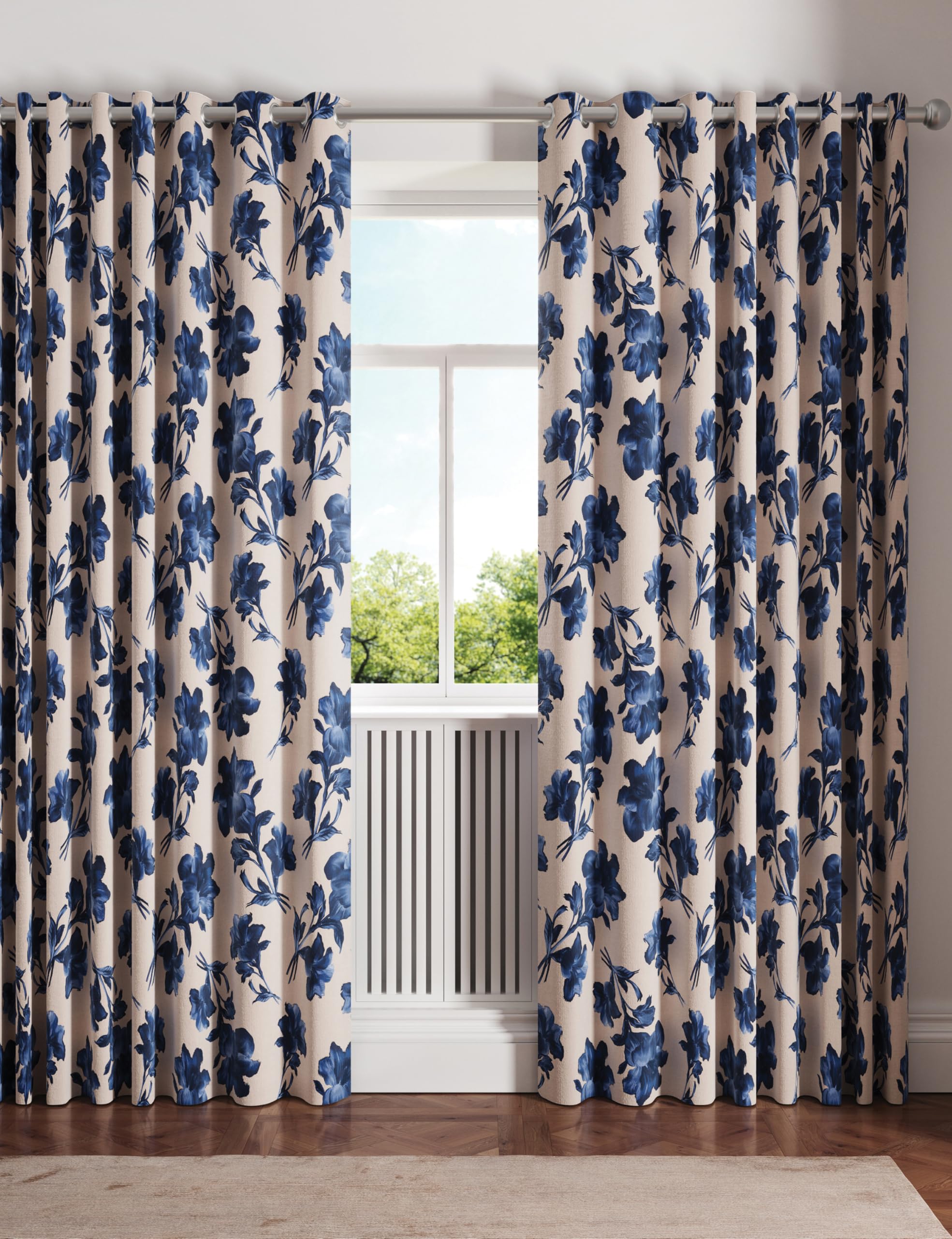 Ted Baker Midnight Floral Lined Curtains 66" x 72", Blue