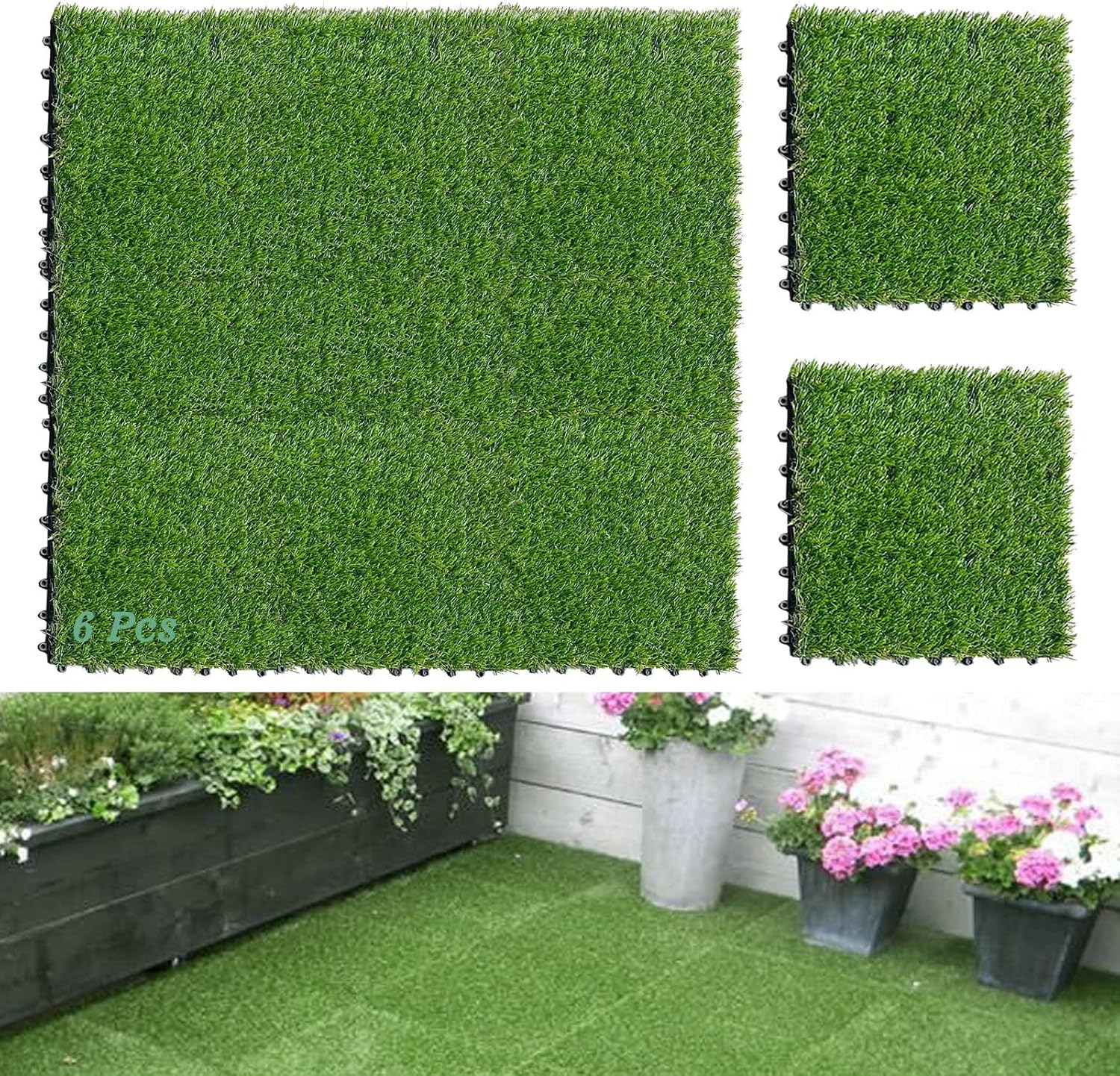 LVBAO 12" x 12" 6 Pack 1.2 in Grass Height Artificial Grass Turf Tiles with Interlocking Self-draining Grass Tiles for Indoor Outdoor Patio Garden Backyard Dog Grass Pee Pads : Patio, Lawn & Garden