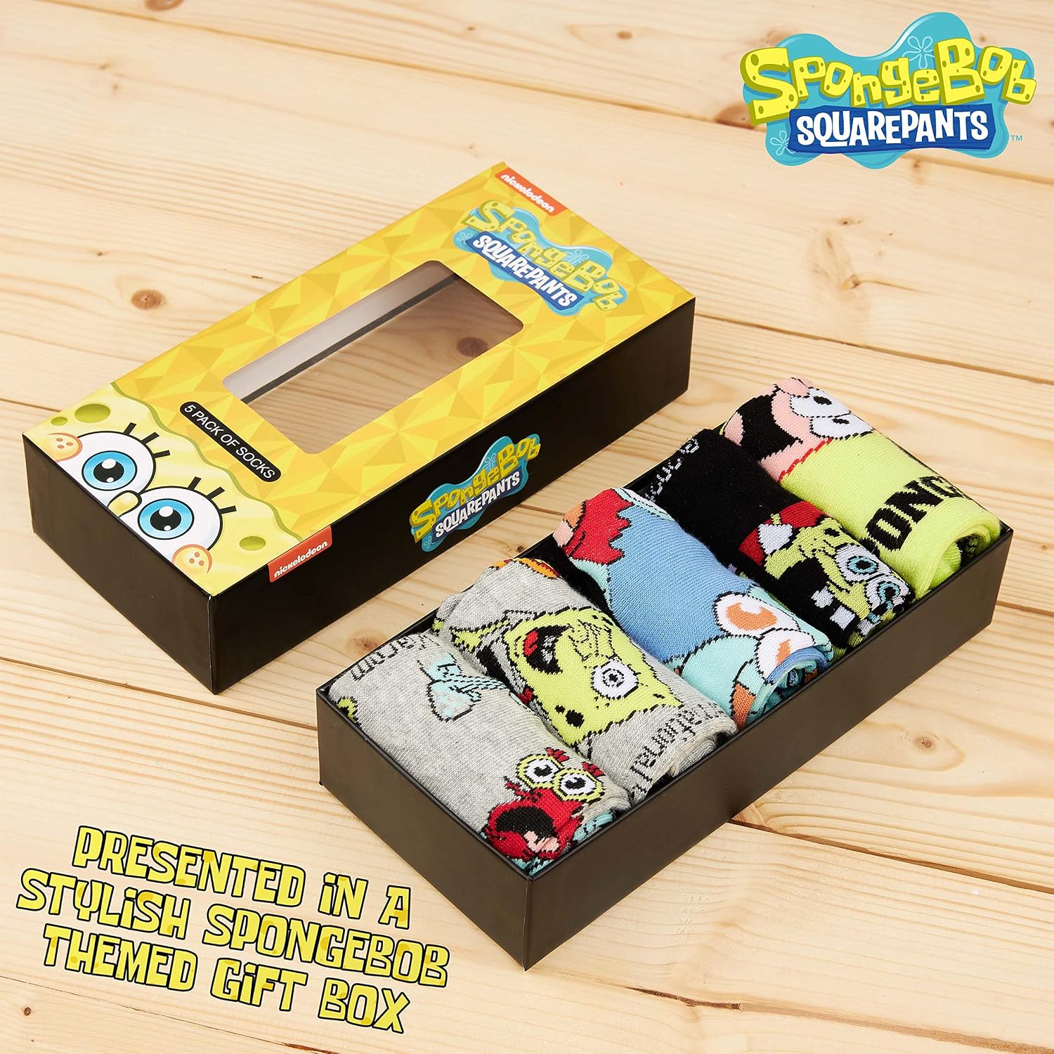 SpongeBob SquarePants Calf Socks for Men & Teens US Size 7-11, Pack of 5 Soft Warm Breathable Casual Socks, Gifts for Him