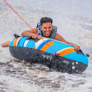 RAVE Sports Blade Inflatable Towable Tube, 1 Rider, Unique Skim-Fast Bottom Coating, Nylon Cover, Four Foam-Filled Reinforced Handles, Quick Connect Tow Point, Boat Tubes and Towables, Stable Ride