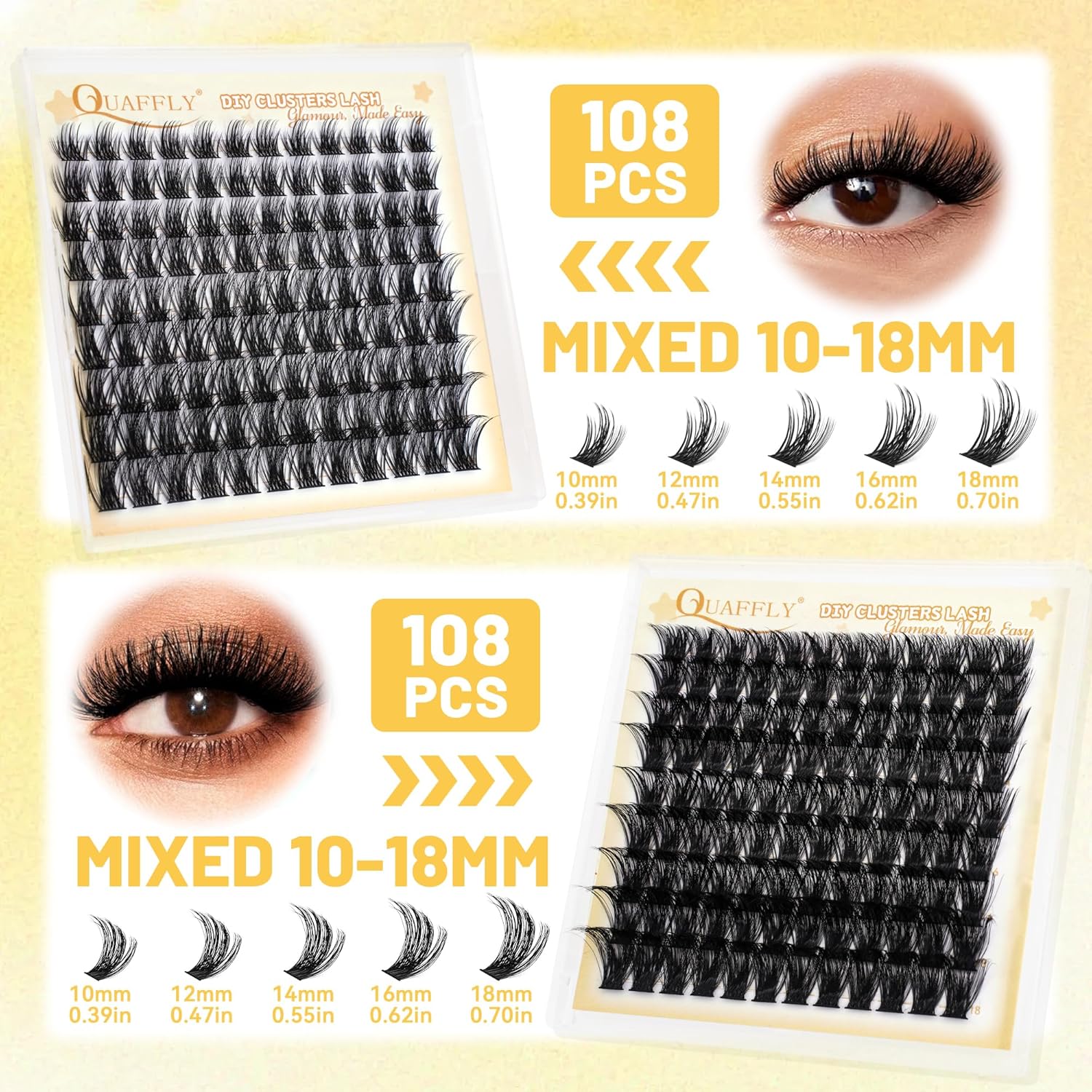 DIY Lash Extension Kit 1278Pcs 8 Packs Cluster Lashes with Bond and Seal Remover C/D Curl Mix 10-18mm Individual Lashes Natural Wispy Look for Beginners