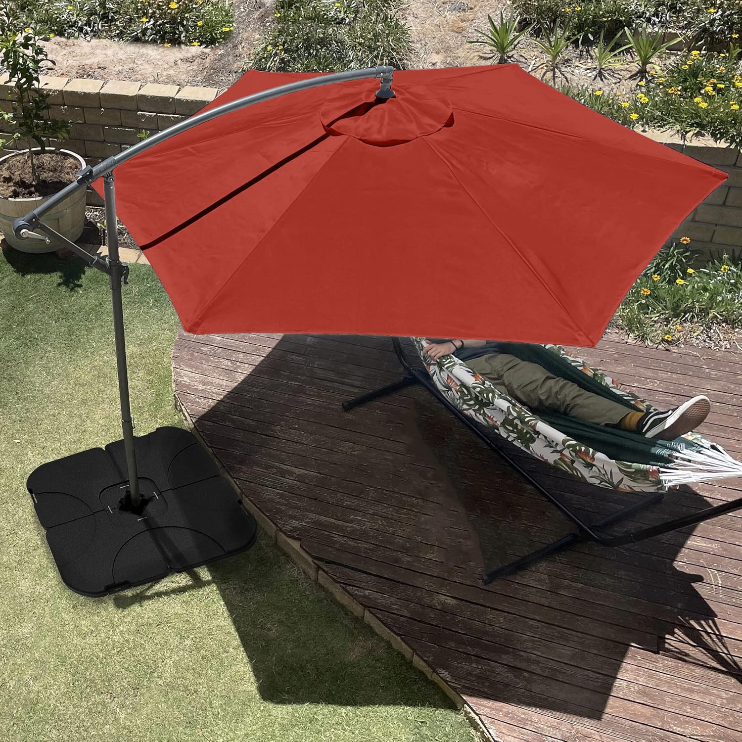Offset Patio Umbrella - 10ft Cantilever Outdoor Umbrella with 220lb Fillable Base - Hand Crank Canopy for Deck or Poolside by Pure Garden (Orange)