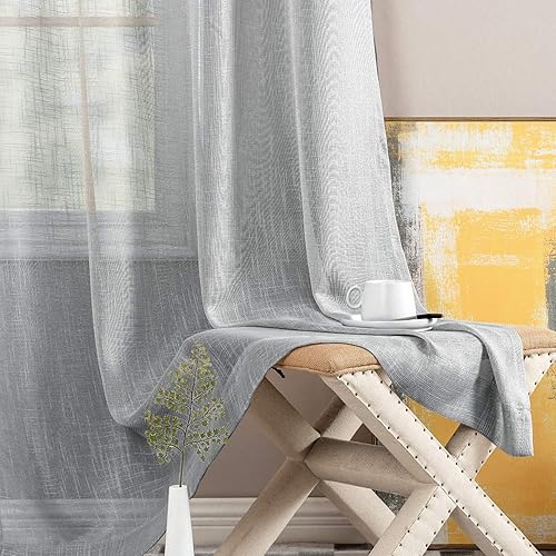 Jinchan  Cortinas con textura de lino para ventana, cortinas de dormitorio, cortinas transparentes para sala y barra, 2 paneles
