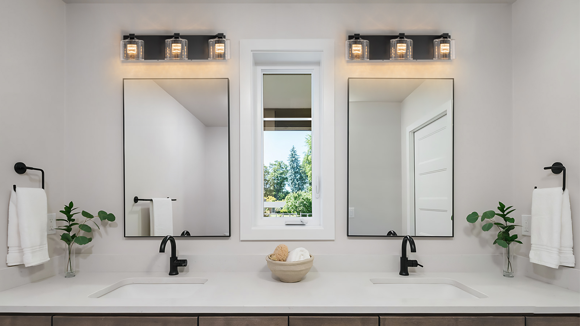 Image of foucasal LED Bathroom Vanity Lights, 5CCT Dimmable 2700K-4500K Vanity Light Fixtures Over Mirror, Modern Vanity Lighting for Bathroom Restroom Hallway Living Room (Black, 3-Light)
