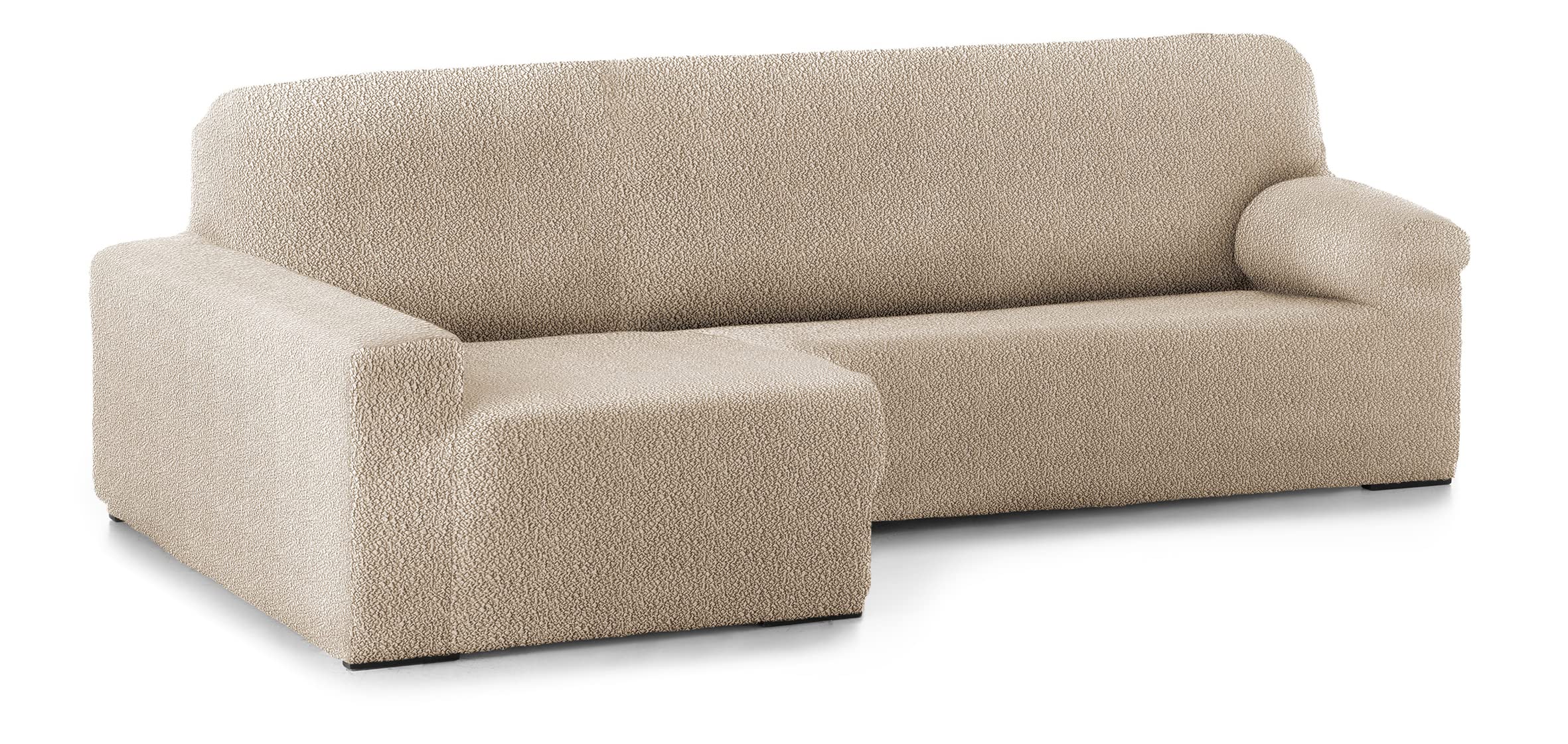 Milica Funda Elástica para Sofá Chaise Longue Esquinero Brazo Largo Izquierdo | Tejido Bután Súper Adaptable | Protector de Sofá Lavable y Antideslizante | Color Beige
