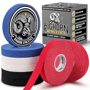 Bighorn Athletics Jiu Jitsu Finger Tape 0 5-Inch x 45-feet 8-Rolls Residue-Free Adhesive Athletic Sports Tape for BJJ