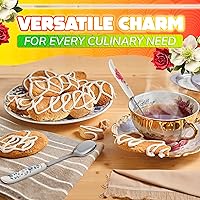 Vista 6 de Juego de 6 cucharas de café con mango de cerámica – Cucharas pequeñas de postre de 6.1" con diseño floral – Cuchara de acero inoxidable para té