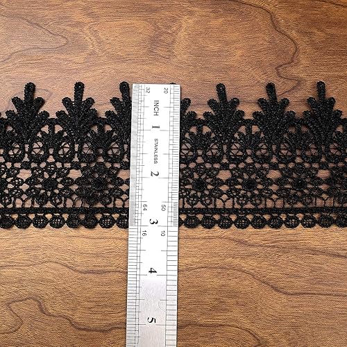 Miniatura 2 de Cinta de encaje negro de 11 yardas de ancho, borde bordado, para costura, manualidades, boda, apliques, decoración del hogar