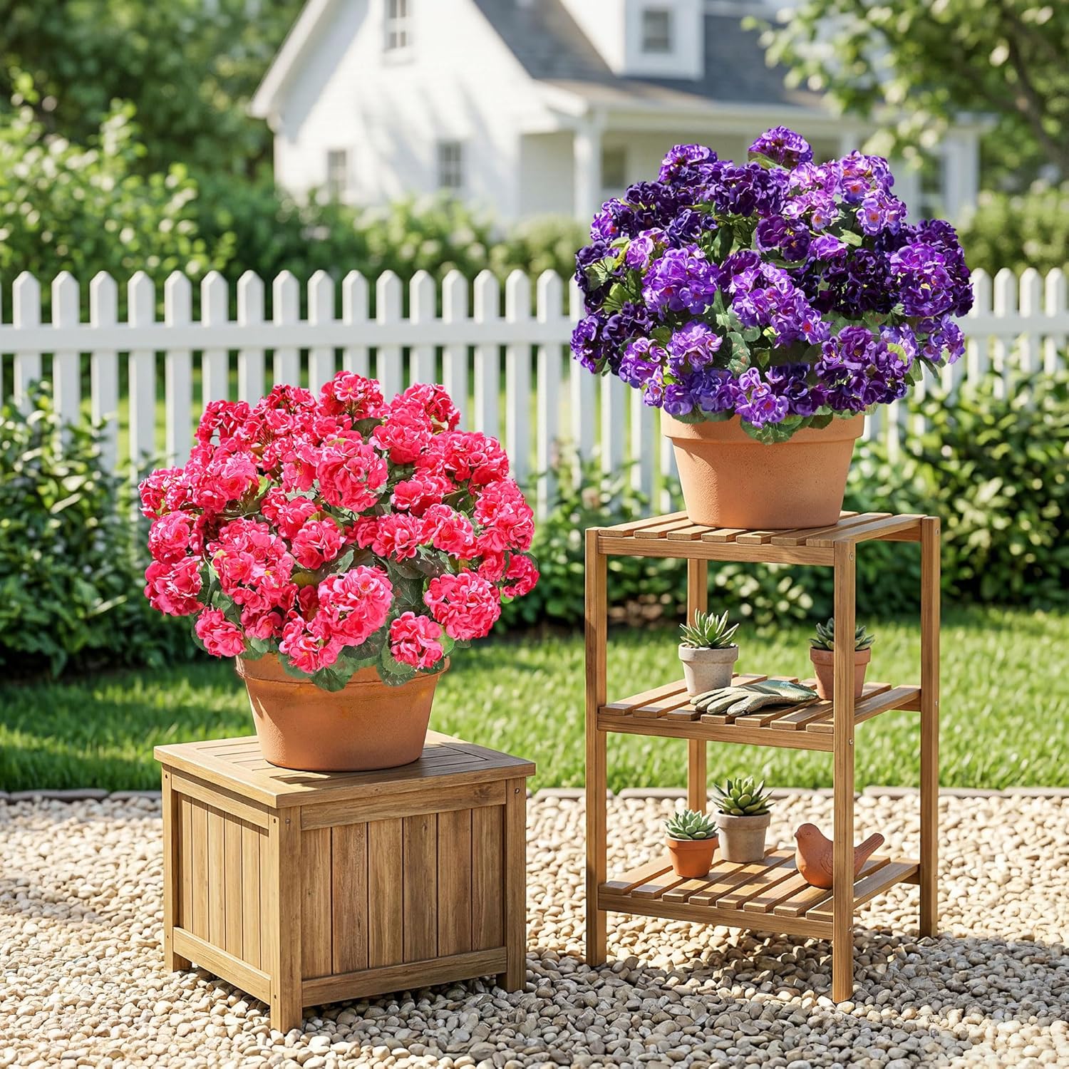 Fake Geraniums Artificial Flowers for Outdoors, 6 Bundles Silk Geraniums Flowers Realistic UV Resistant Fake Plants Faux Flowers for Outside Planters Front Door Garden Balcony Yard Porch Indoor, Mix