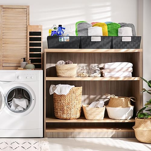 Miniatura 4 de Sorbus Juego de 3 cestas de almacenamiento grandes para organizar, cesta tejida a mano de malla, organizadores de armario de lino y almacenamiento,