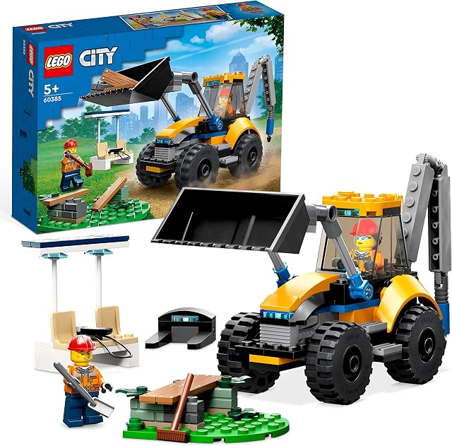 LEGO 60385 City Construction Digger, Excavator Toy for Boys and Girls Aged 5 Plus Years Old, Vehicle Building Set, Birthday Gift Idea with Minifigures