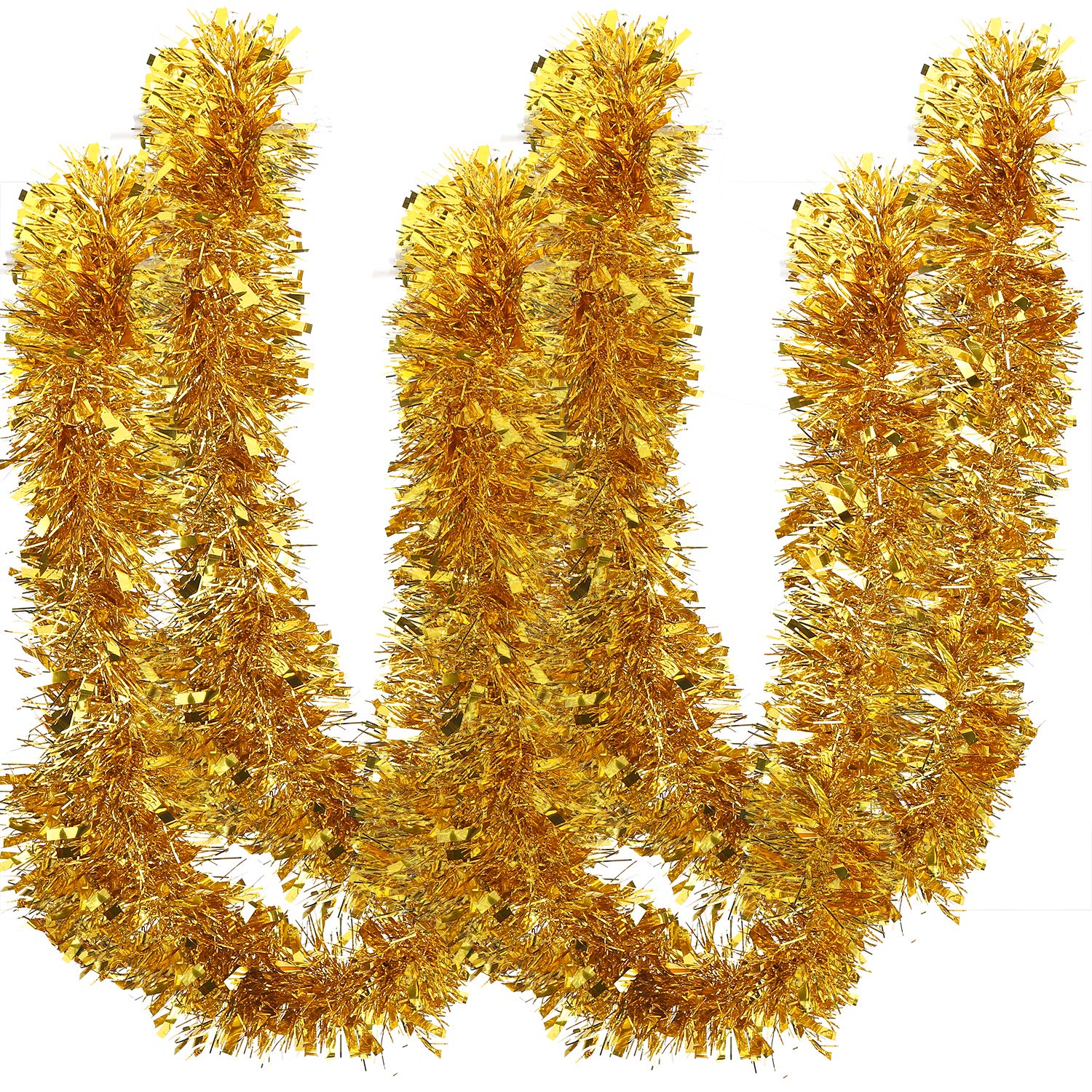Guirnalda de espumillón para Navidad, Guirnalda de oropel navideña, oropel Grueso de 32,8 pies(Gold Tinsel)