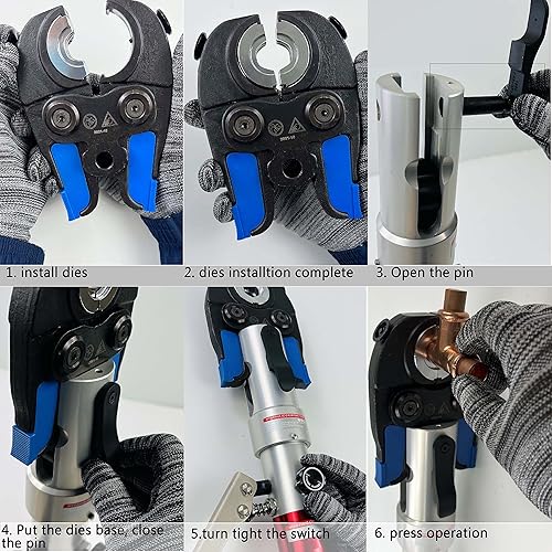 Miniatura 6 de Herramienta de prensado hidráulica de accesorios de tubo de cobre con troqueles de 12,34 y 1 pulgada para montaje de tubería de cobre ProPress y