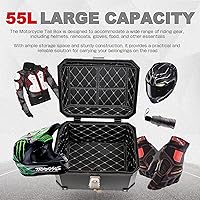 Vista 2 de Funda superior de motocicleta mejorada de 55 L, caja trasera universal para motocicleta con bloqueo de seguridad y cojín trasero, caja superior