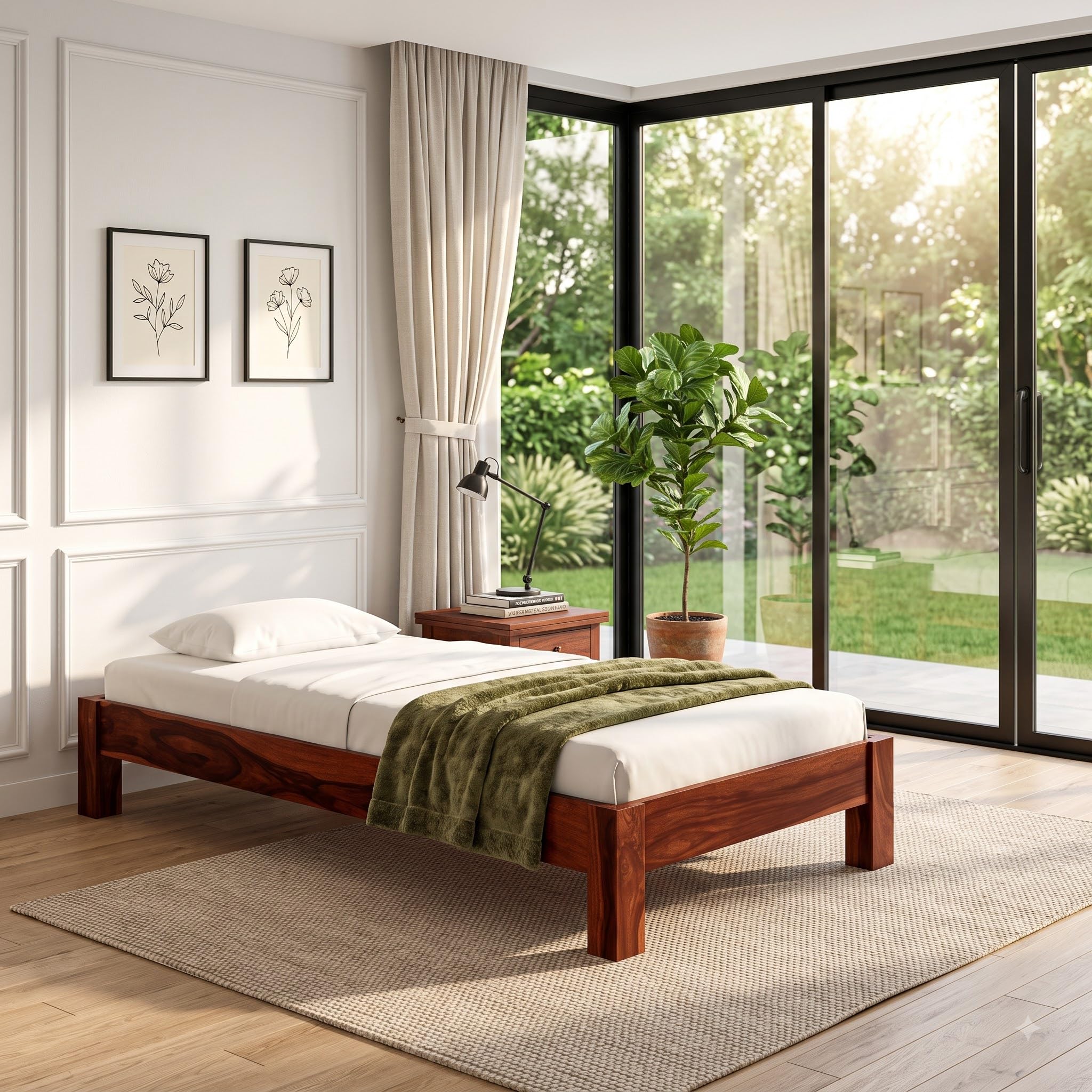 FURNIRE CARP Sheesham Wood Single Bed Without Storage for Bedroom Home Solid Wood Low Height Single Palang Cot for Hotels (Do It Yourself) - (Honey Finish)-image-18