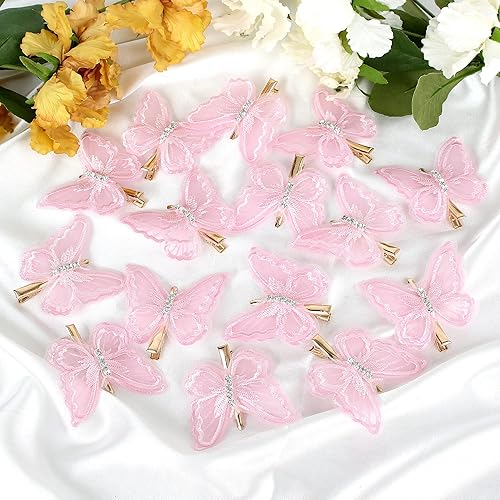 Miniatura 7 de Pinzas para el cabello de mariposa de 2.6 pulgadas, lazos para el cabello con bordados, 15 piezas de accesorios para el cabello para Halloween,