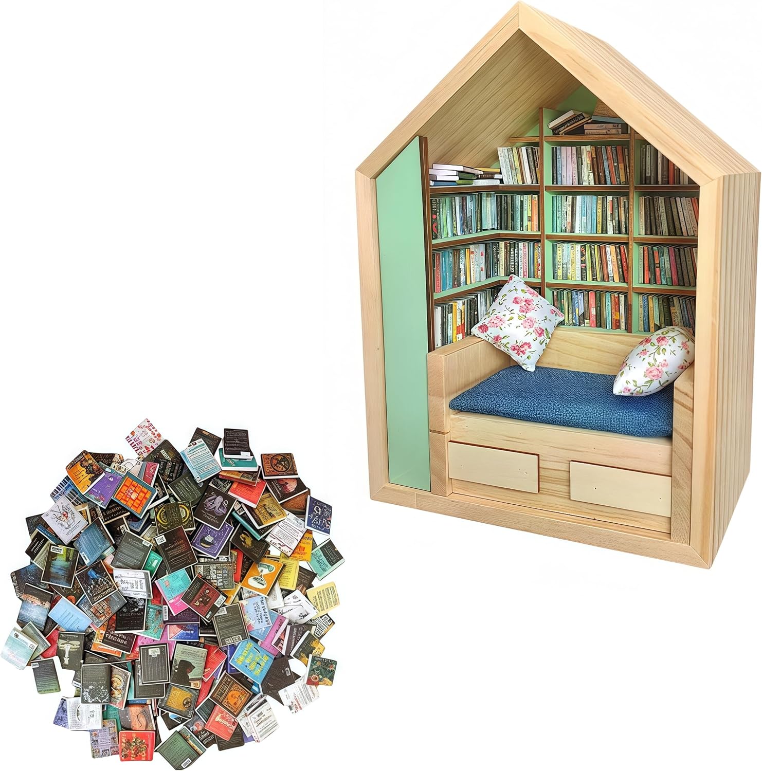 Anxiety Bookshelf Mini Books 270pcs - Mini Library Book Shelf Ornament Home Office Desk Decor, Anxiety Relief Miniature Bookshelf for Kids/Adults/Coworkers, Book Lovers Gift