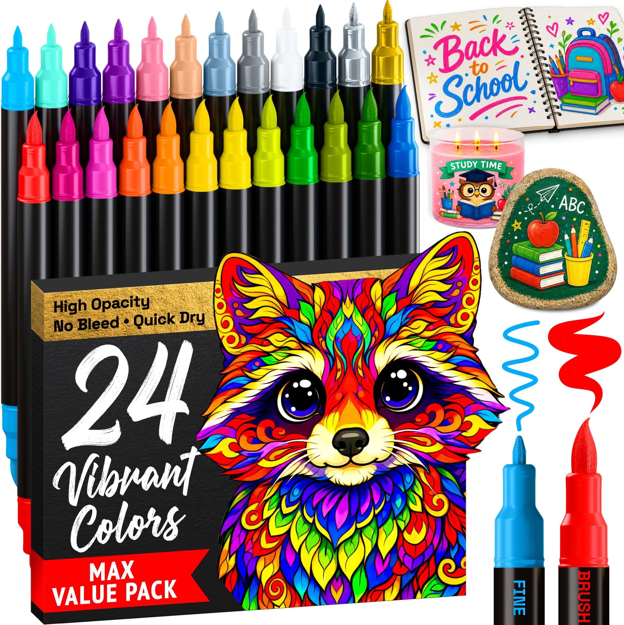 ARTISTRO 24 Acrylic Paint Markers - Paint Pens for Drawing - For Fabric, Rock, Glass, Wood, Molds - Arts & Crafts Gift for Adults, Teens, Kids, Classroom Must Haves & School Supplies