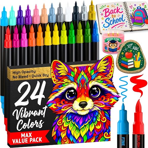 ARTISTRO 24 Acrylic Paint Markers - Paint Pens for Drawing - For Fabric, Rock, Glass, Wood, Molds - Arts & Crafts Gift for Adults, Teens, Kids, Classroom Must Haves & School Supplies