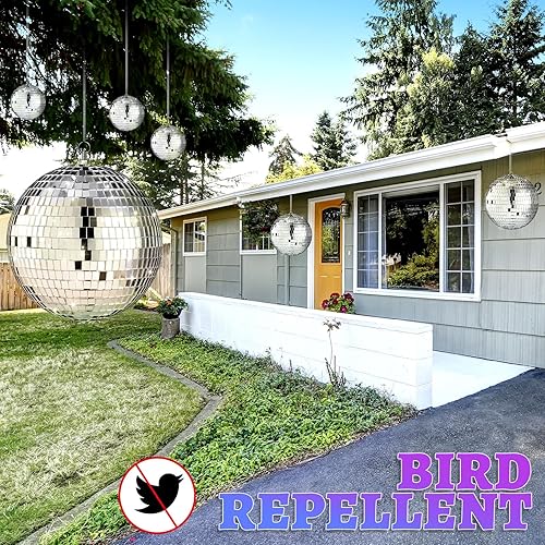 Miniatura 5 de Juego de 8 bolas de discoteca grandes con espejo plateado, bolas reflectantes con anillo para colgar, decoración de fiesta para escenario, club,