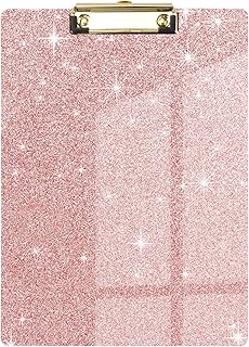 WAVEYU Acrylic Clipboard, Glitter Pink Clipboard for Women Girls, Stardard Letter Size Clipboard with Low Profile Gold Cli...