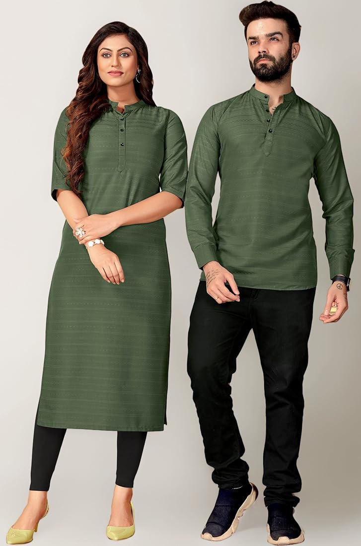 couple dress shirt and kurti amazon Cotton Printed Designer Couple Combo Dresses Kurti And Shirt For Husband Wife