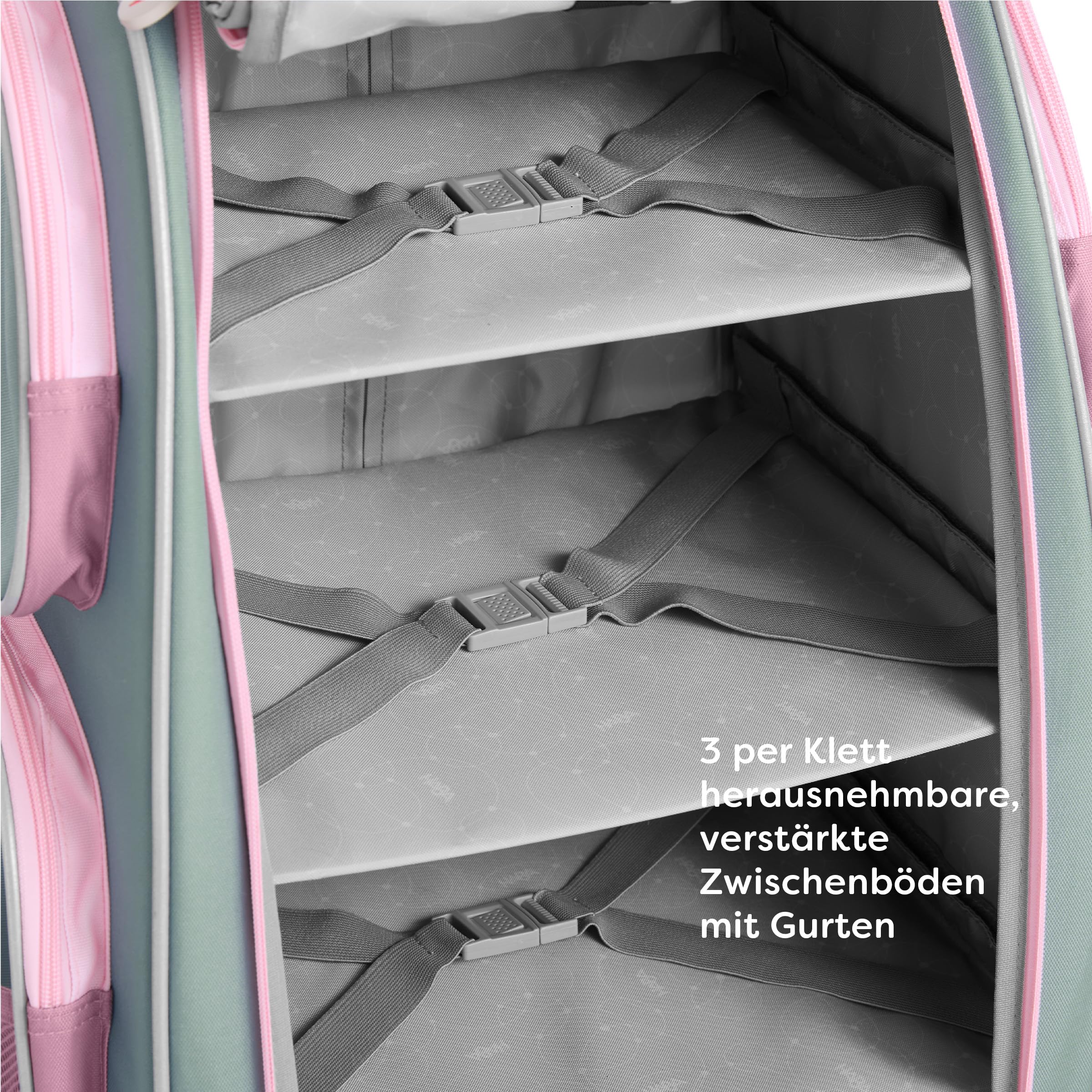 HABA Valise armoire enfant - Valise enfant en polyester recyclé + sac à linge sale, 3 tablettes amovibles, 4 poches extérieures et 4 roulettes - A partir de 5 ans - 1442797001, Sauge, Mittelgroß