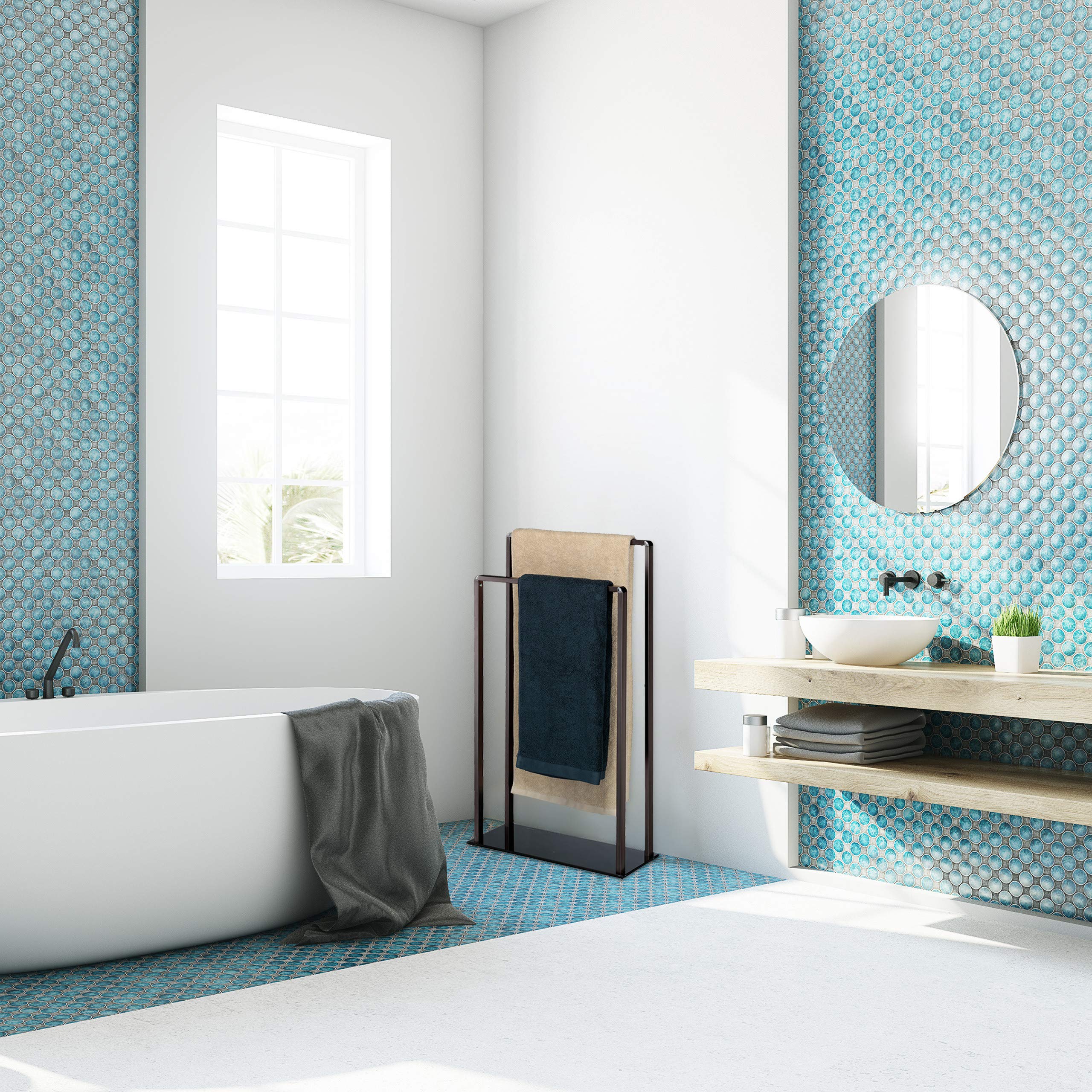 Relaxdays Asciugamani da Terra, Piantana da Bagno a 2 Bracci, Moderno, Porta Salviette, Bronzo/Nero, HxLxP: 80 x 45 x 20 cm