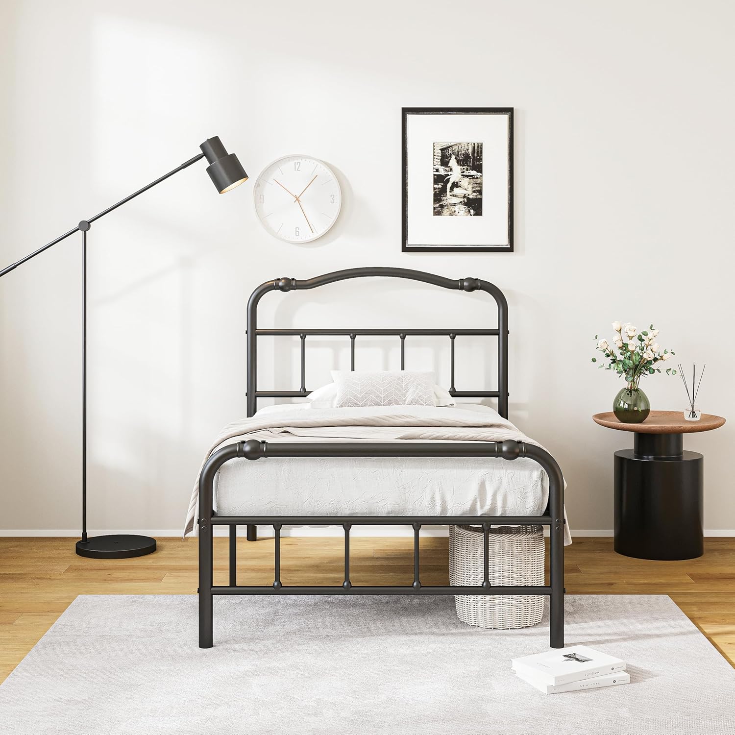 14 Inch Metal Bed Frame, with Headboard and Footboard, No Box Spring Needed, Black (Twin XL)