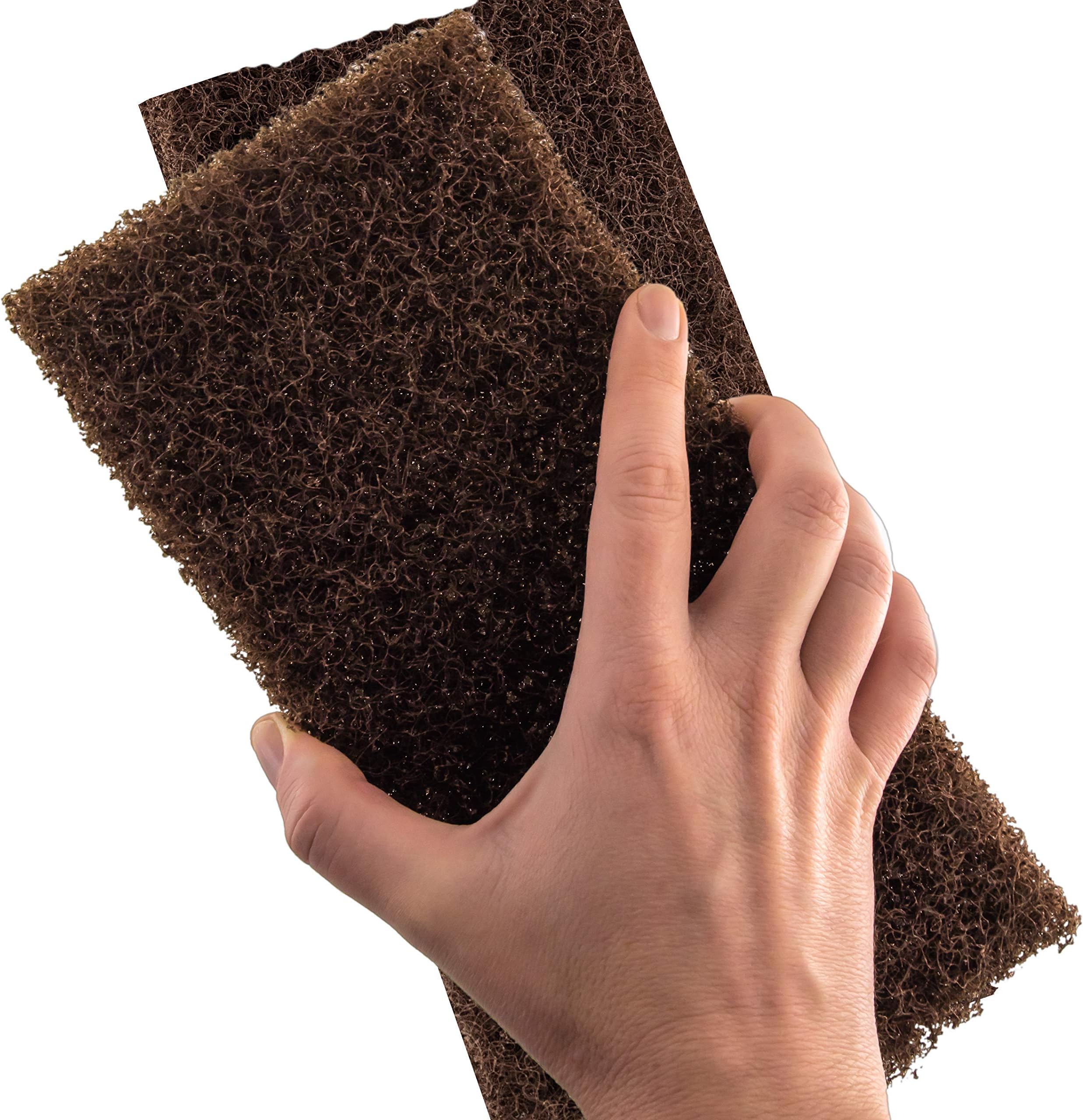 Heavy Duty XL Brown Scouring Pad 2 Pack. 10 x 4.5in Large Multipurpose Nylon Scrubbing Sponges. Clean Bathrooms, Kitchens, Counters and Floors to Erase Grime and Make Surfaces Sparkle