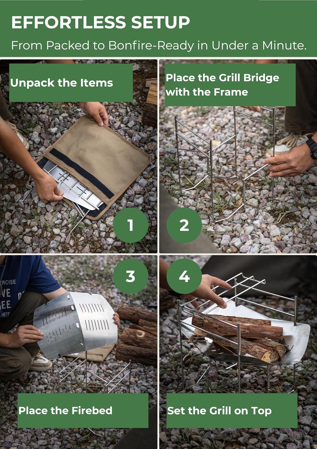 CAMPINGMOON Solo Grill SOLO-A4G Portable Camping Fire Pit Outdoor Lightweight Small 10.4"x16.3"x10.8" Carry Bag Included