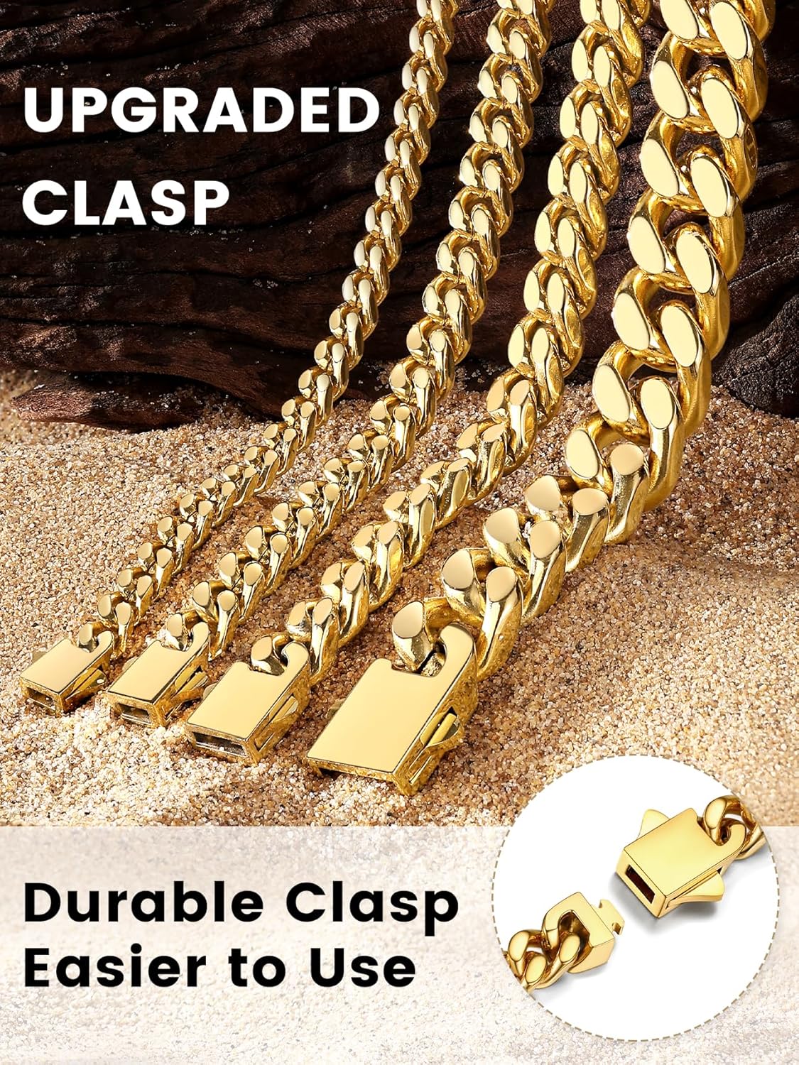 Bestyle Thick Stainless Steel Mens Cuban Link Chain, Black/Gold Chain for Men, No Tarnish & Durable Men Chain Necklace, 5/7/9/12mm Wide, 18"-30" Long, Gift Package - Image 4