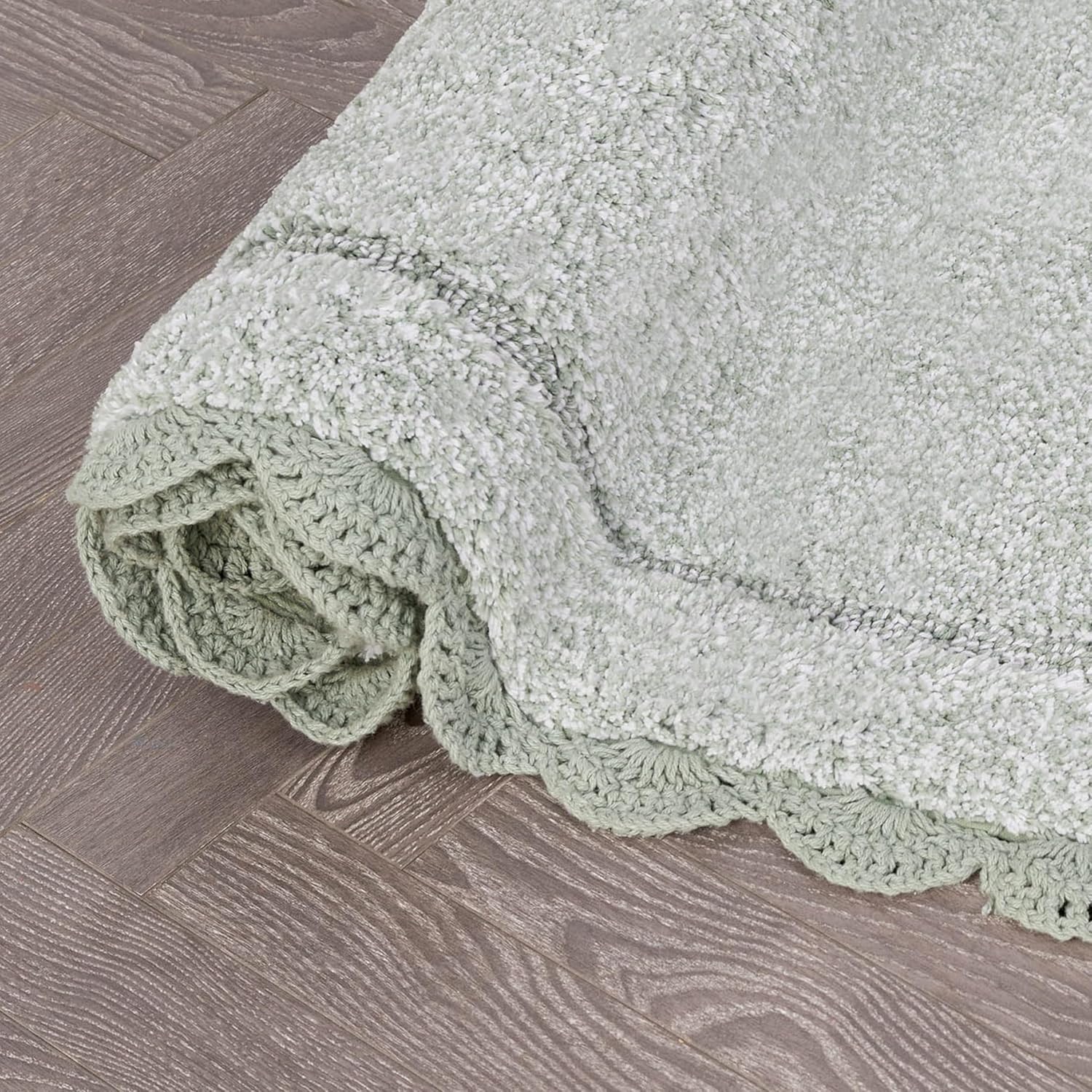 Laura Ashley Eloise 100% Cotton Oval Bath Mat with Crochet Border, Soft & Absorbent, Sea Foam 21" x 34" Bathroom Rug