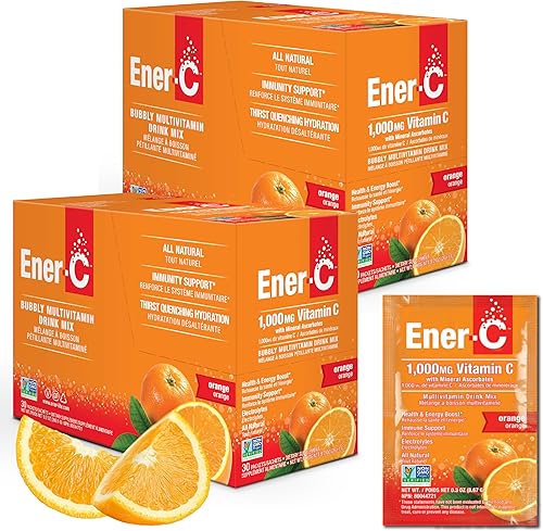 Ener-C Mezcla de bebida multivitamínica de naranja, 1000 mg de vitamina C, sin OMG, vegana, polvo de jugo de fruta real, apoyo inmunológico natural,