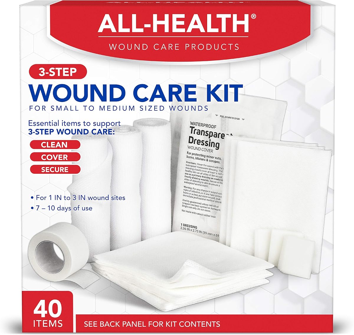 Wound Care Kit & First Aid Kit, Everyday Essentials, 40 Pieces | For Small to Medium Sized Wounds, Professional Use for Car, Home, Camping, Hiking and More.