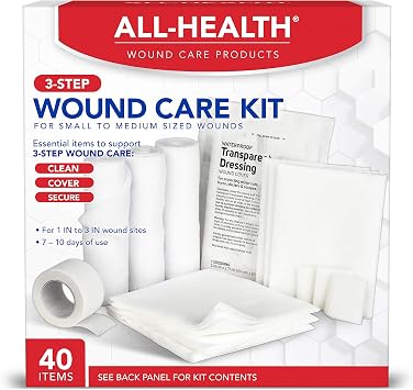 All Health Wound Care Kit & First Aid Supplies, 40 Piece | for Small to Medium Sized Wounds, Professional Use for Car, Home, Camping, Hiking and More
