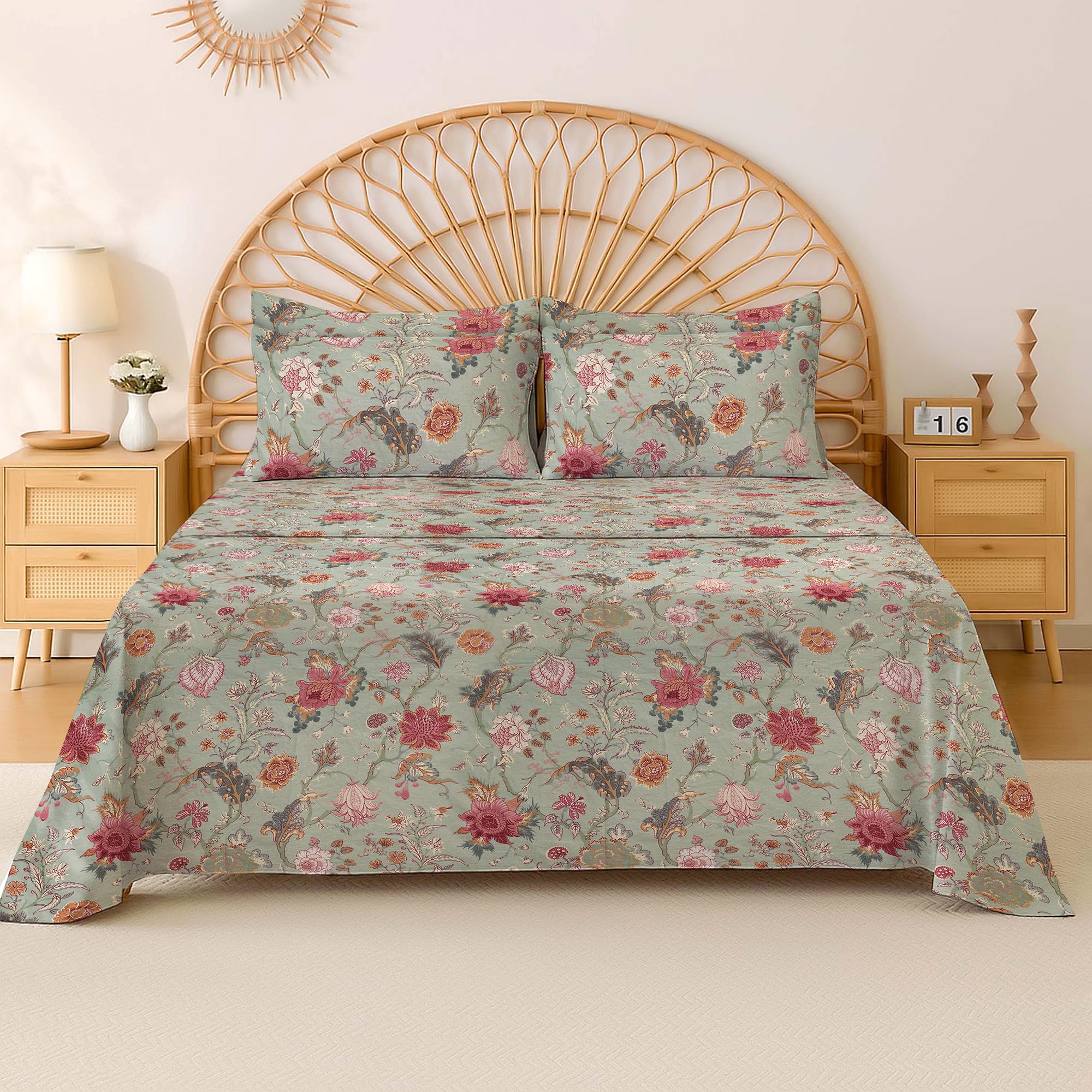 Cotton Comfort Bedding 100% Egyptian Cotton 400 Thread Count Printed Floral Flat Sheet – Soft, Breathable Bedding for Comfortable Sleep – Single, Small Double, Double & King Sizes