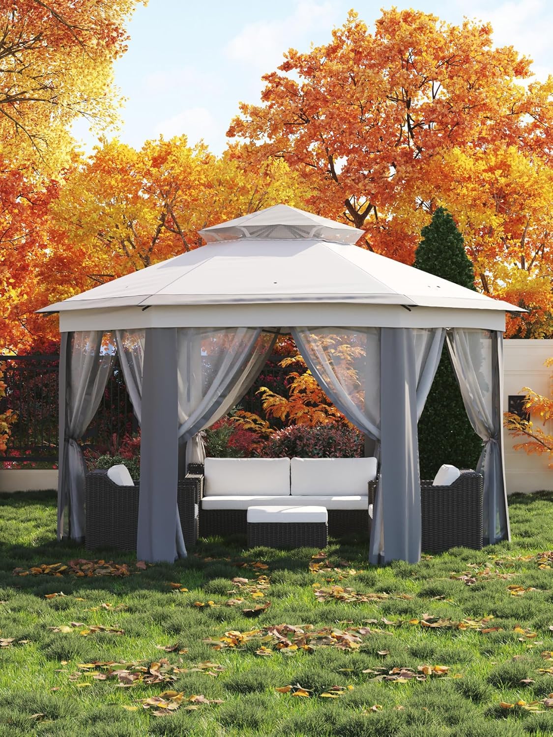 13x13 FT Pop Up Gazebo Tent - Hexagonal Canopy Shelter with 6 Zippered Mesh Walls, Heavy Duty Steel Frame for Outdoor Patio, Backyard, Garden, Wedding Party & Events
