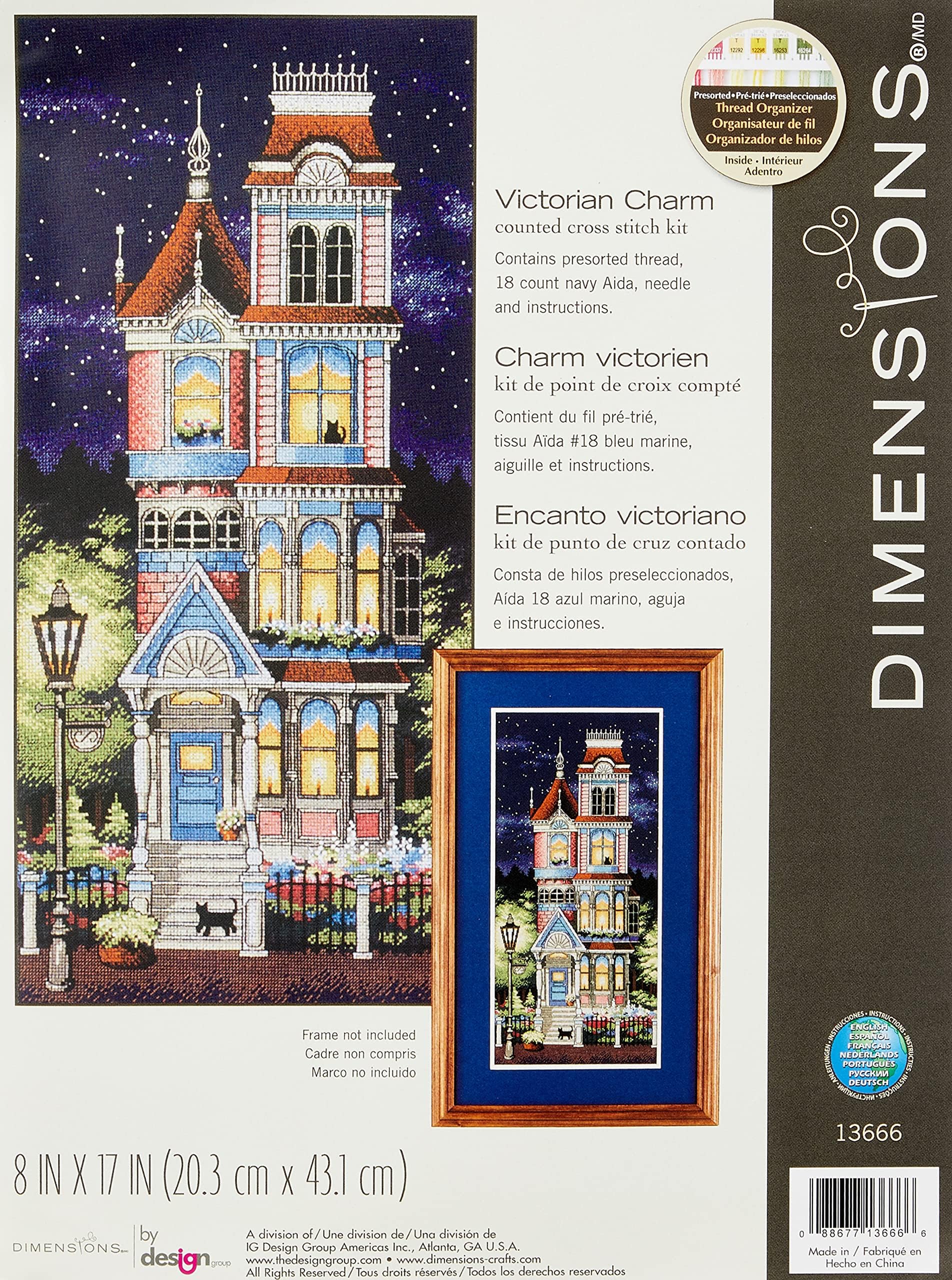 Victorian Charm' Counted Cross Stitch Kit, 18 Count Navy Aida, 8'' x 17''
