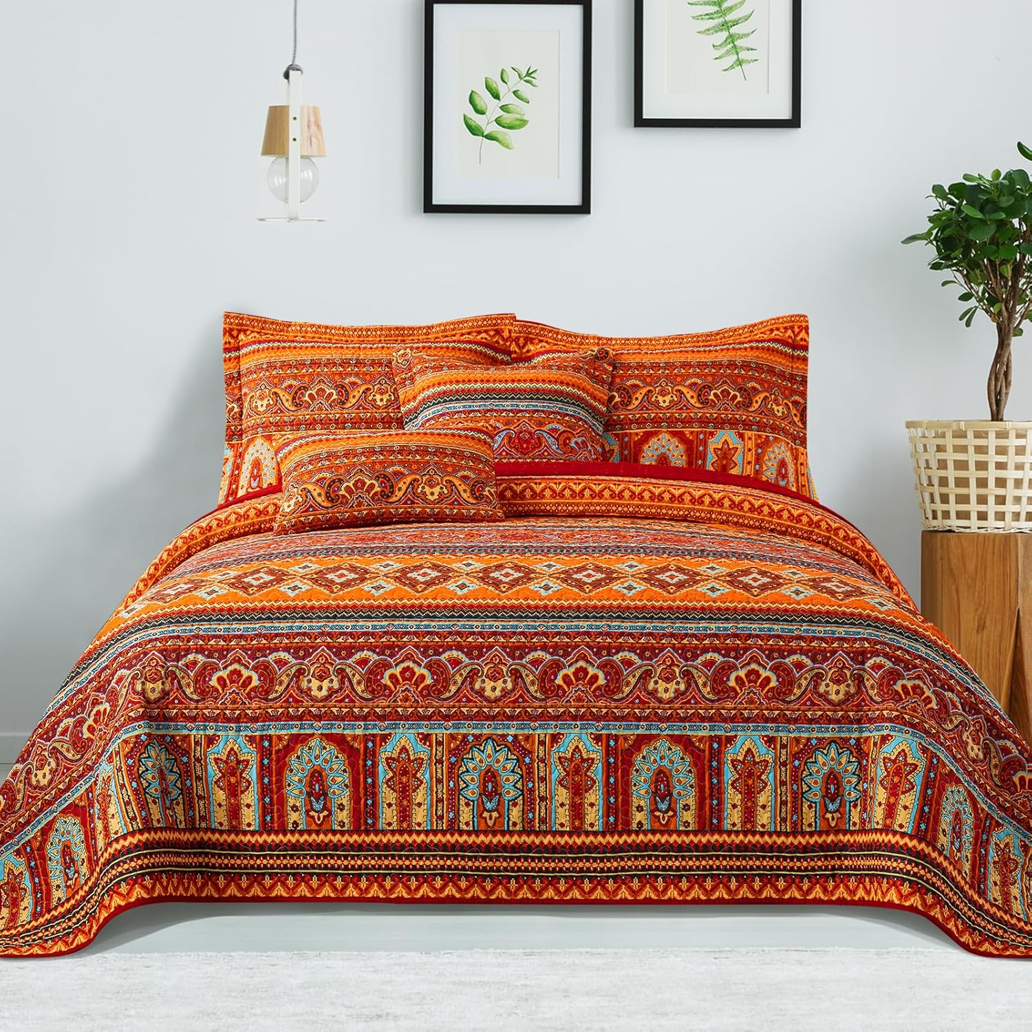 Bedifany 2 Pcs Cotton Throw Pillow Covers, Decorative Neutral Boho Cushion Covers Pillowcase for Couch Sofa Bedroom Living Room Home Decor Outdoor,18×18 Inch (Orange and red)