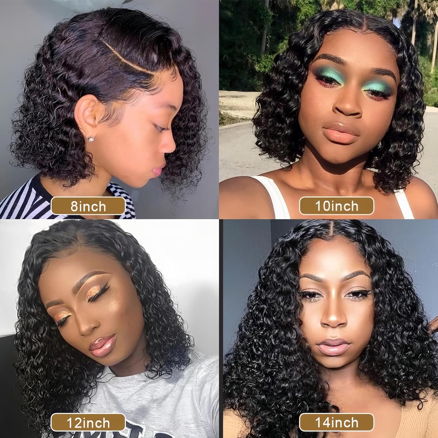 Human Hair Bundles with 4x4 Lace Closure, Deep Curly Wet and Wavy Human Hair 5Bundles(50g/bundle) with Closure Brazilian Deep Wave Bundles with Closure (8/8/8/8/8+8)