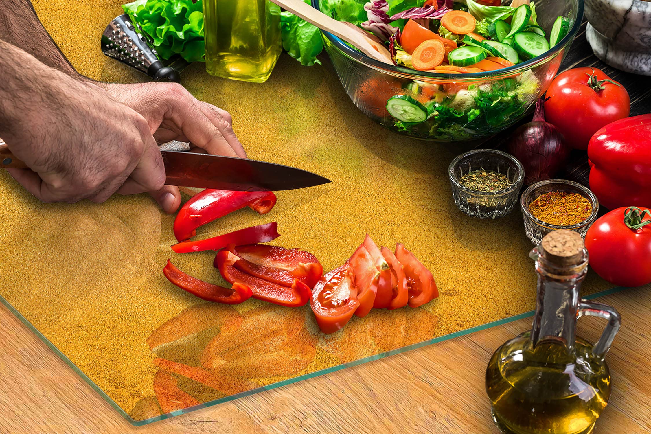 Planche à découper en verre Ceranfeld 1 pièce 52 x 30 cm, plaque de découpe en verre, protection anti-éclaboussures, plaque en verre universelle, cuisine, Ardoise Jaune