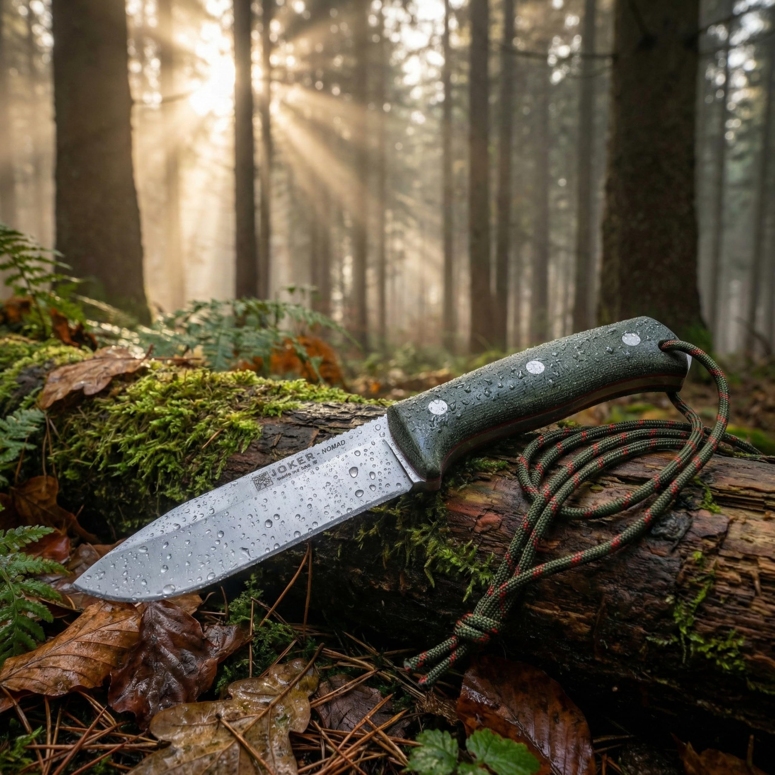 joker Coltello da caccia Nomad CV125, mango tela micarta, lama di 12,7 cm, fodero in pelle nera, include paracord, per la pesca, la caccia, l'escursionismo, il campeggio.