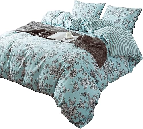 ANNA.Z HOME Juego de funda nórdica de algodón de 3 piezas, tela percal 100% algodón. Diseño reversible real. Telas impresas prelavadas. Suave y de