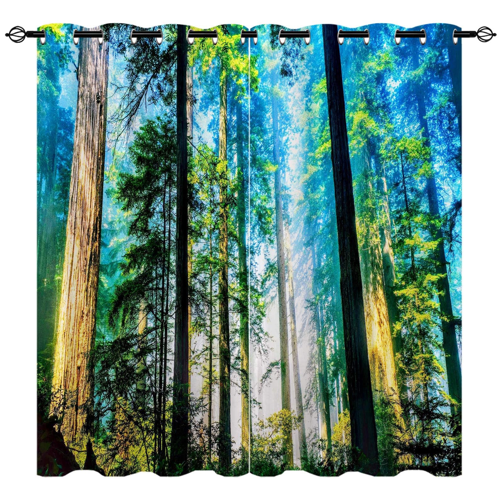 YUANZU Forest Curtains - Natural Landscape Woodland Scenery Print Pattern Eyelet Thermal Insulated & Room Darkening Blackout Fabric Window Drapes for Bedroom Living Room 2 Panels W140cm x D245cm — image 1