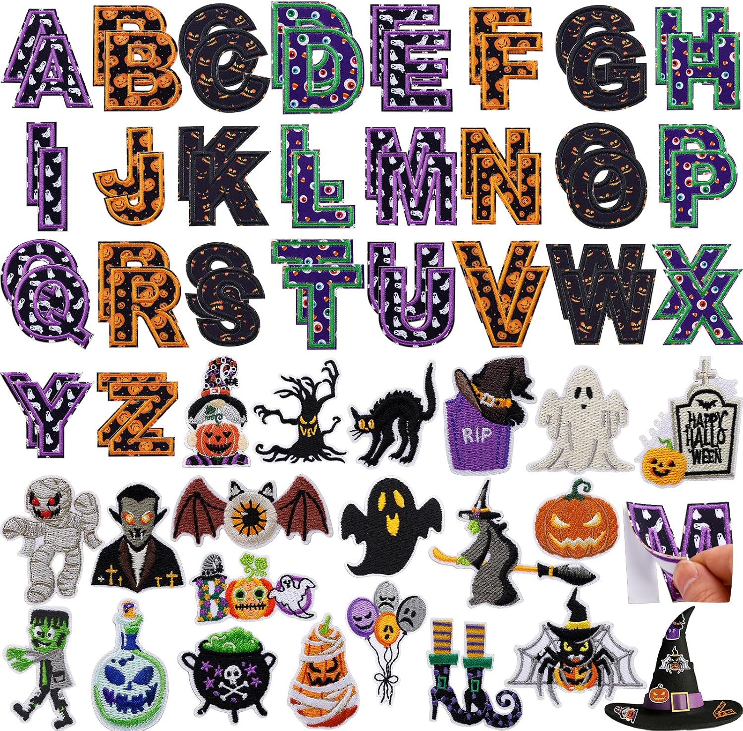 72 Pcs Halloween Patches Self Adhesive Letter Sticker for Girls DIY Clothes